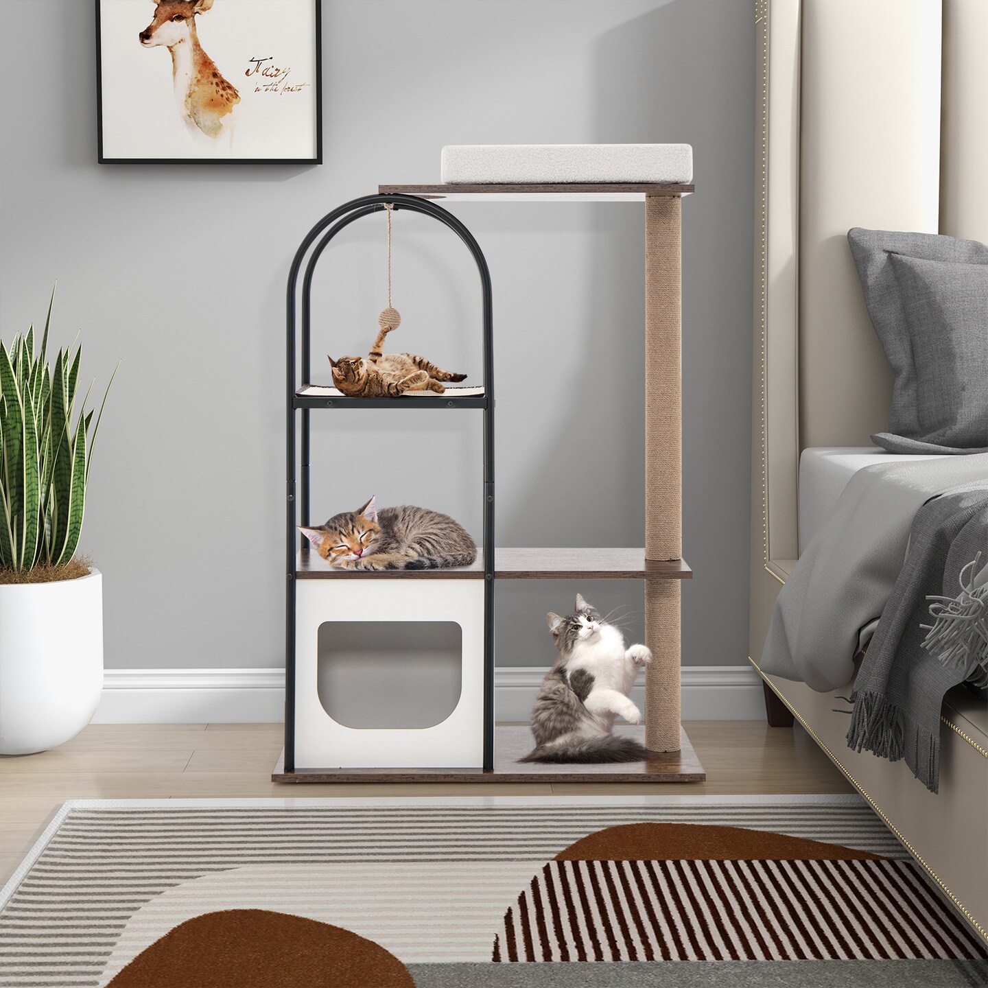 Tall Cat Tree Tower Top Perch Cat Bed With Metal Frame