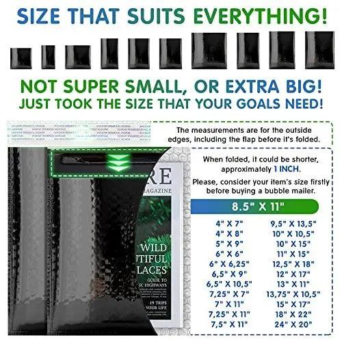 Black Bubble Mailers 8.5 x 11 Pack of 10 Bubble Envelopes Poly Bubble Mailers Black for Mailing Poly Padded Mailers Metallic Shipping Envelopes with Foil Shipping Packages Bubble Mailers