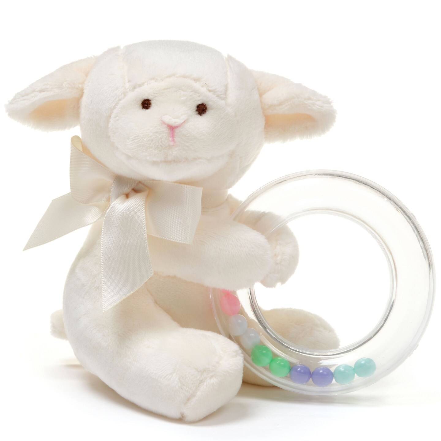 Bearington Baby Lamby Plush Stuffed Animal Cream Lamb Shaker Toy Ring Rattle, 5.5&#x22;