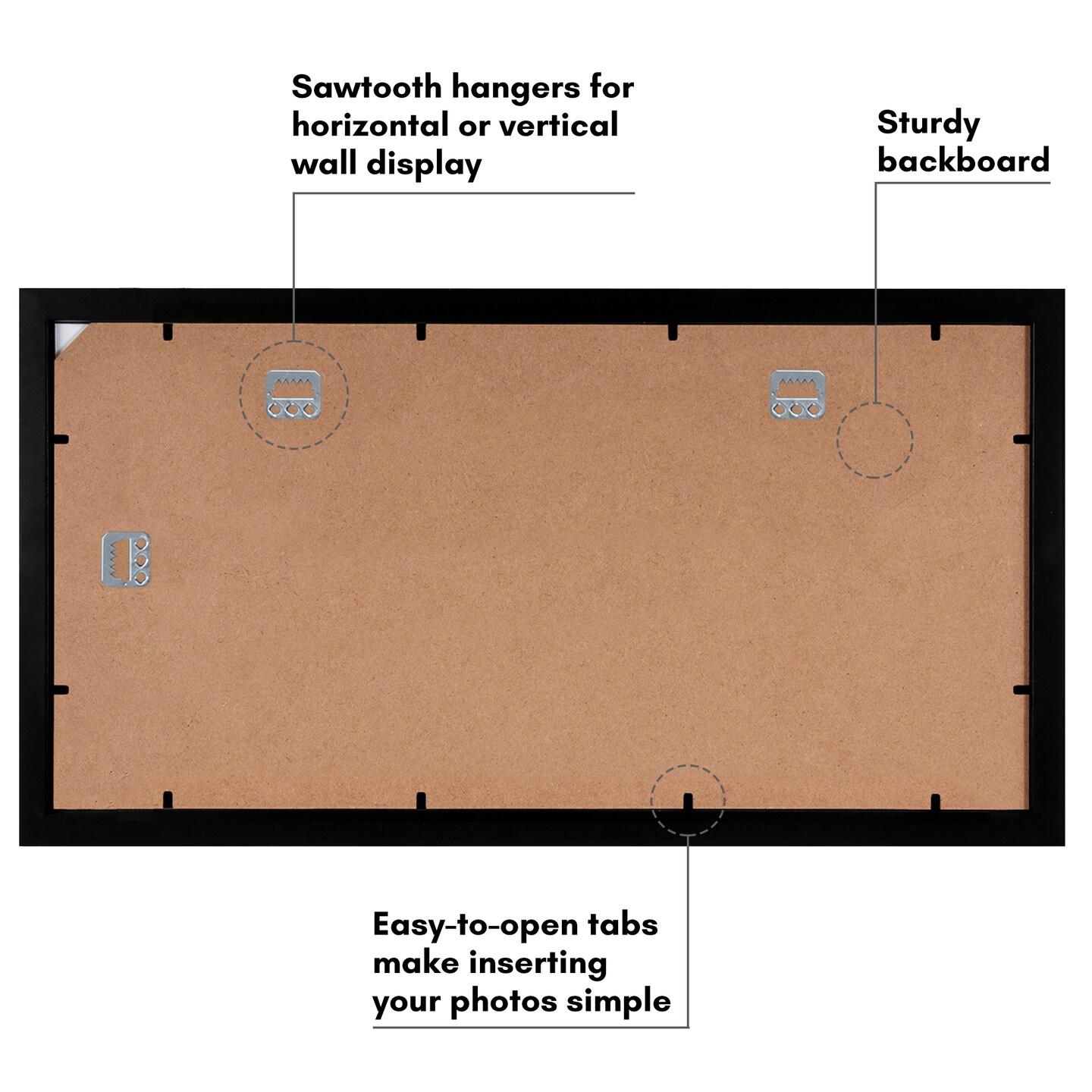 Americanflat 10x20 Collage Picture Frame - Displays (3) 5x7 Photos with Mat or (1) 10x20 Photo without Mat - Wall Gallery Decor - Plexiglass Cover - Hanging Hardware - Black