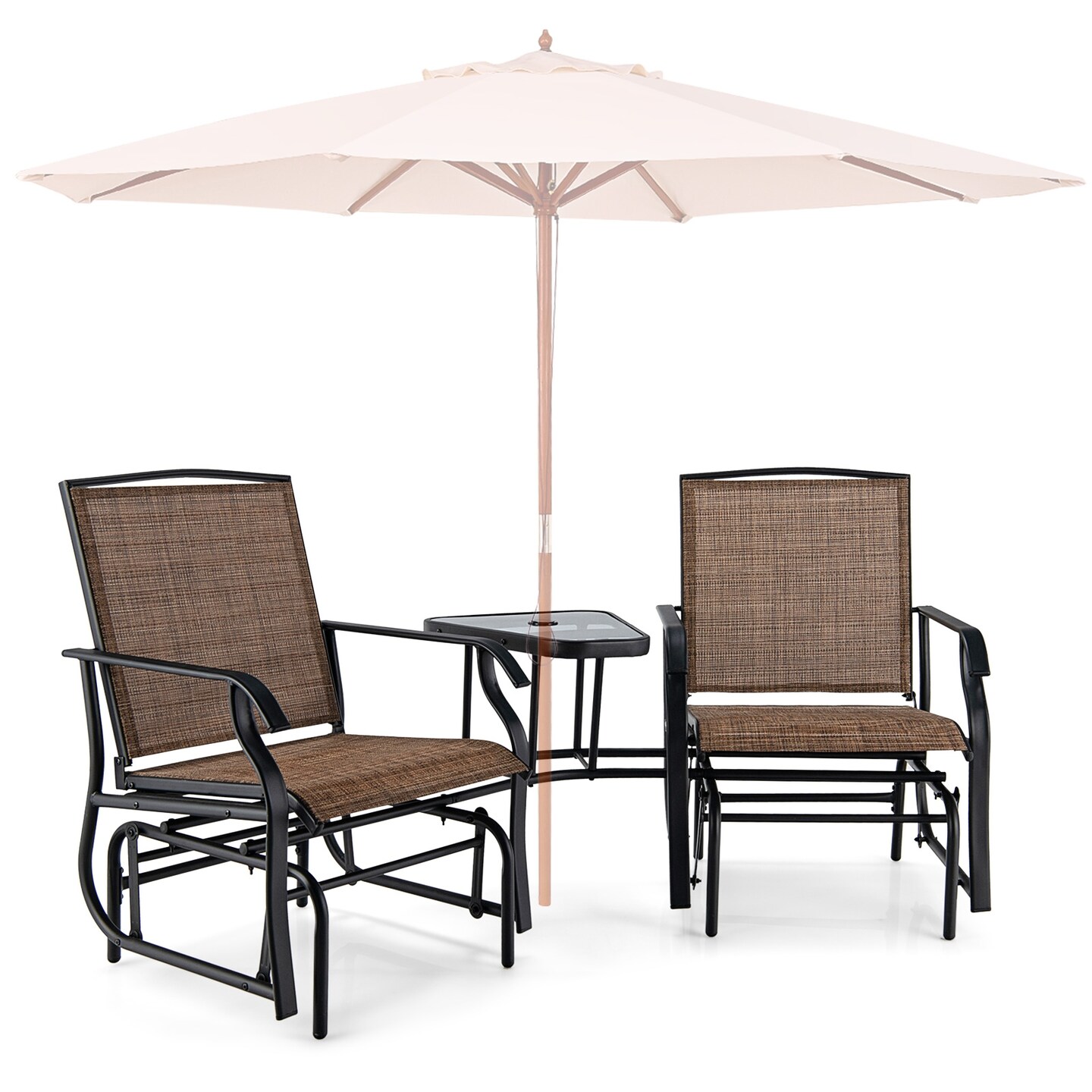 Double Swing Glider Rocker Chair Set With Glass Table