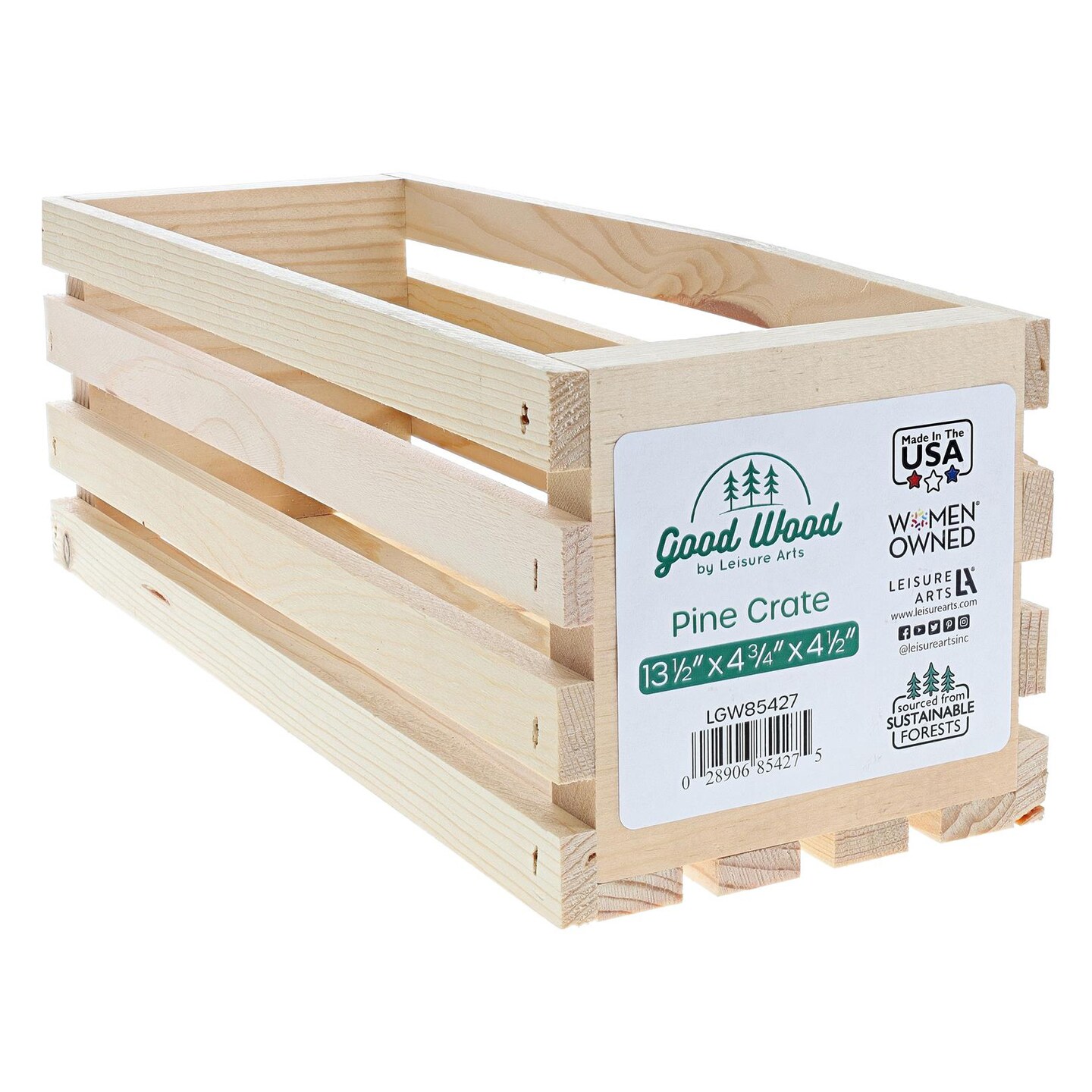 Good Wood By Leisure Arts Wooden Crate, Wood Crate Unfinished, Crates For Display, Crates For Storage, Wooden Unfinished, Natural, 13.5" X 4.75" X 4.5"