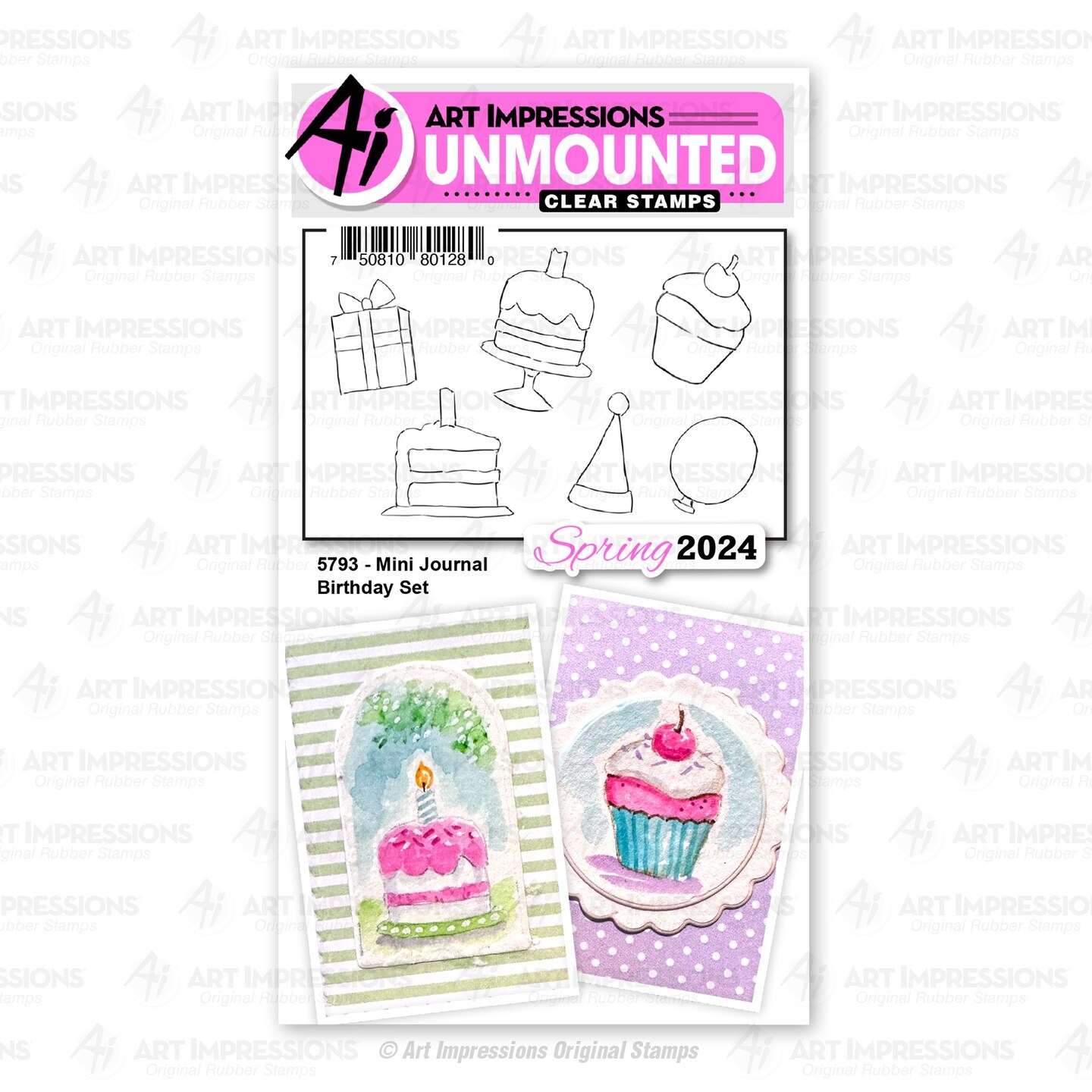 Art Impressions Watercolor Clear Stamps-Mini Journal Birthday