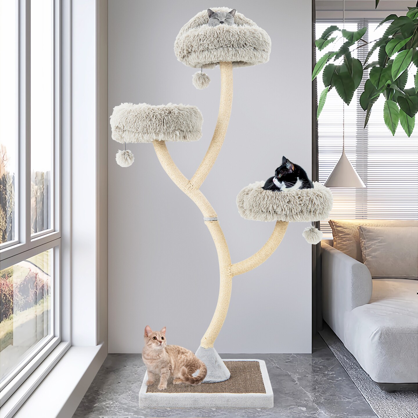 70&#x22; Tall Cat Tree 4-Layer Cat Tower with 3 Perches and Dangling Balls - 23.5&#x22; x 23.5&#x22; x 70&#x22;