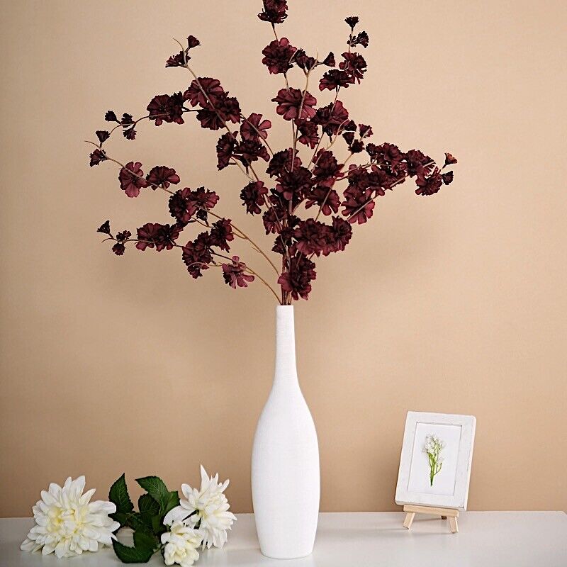 2 BURGUNDY 42&#x22; Stem SILK ARTIFICIAL Carnation FLOWERS Sprays