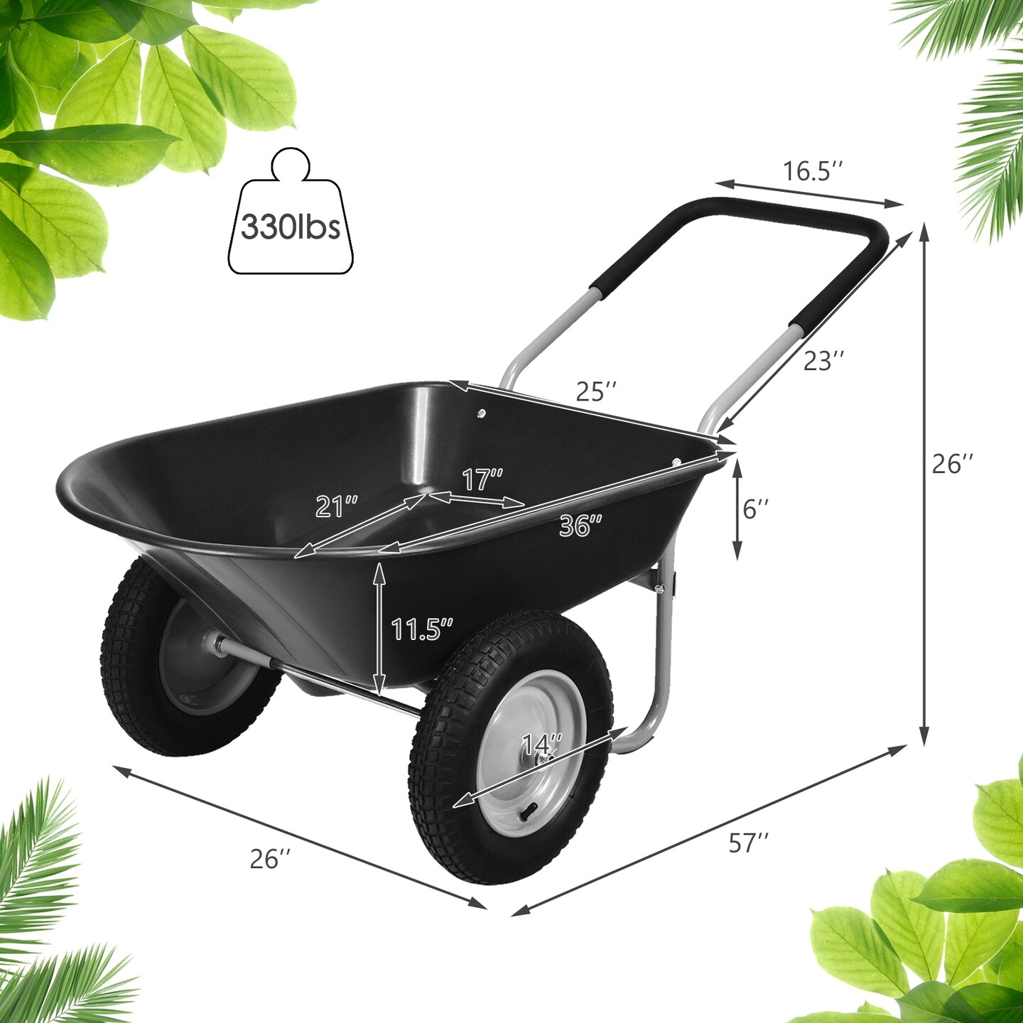 2 Tire Wheelbarrow Garden Cart Heavy-duty Dolly Utility Cart