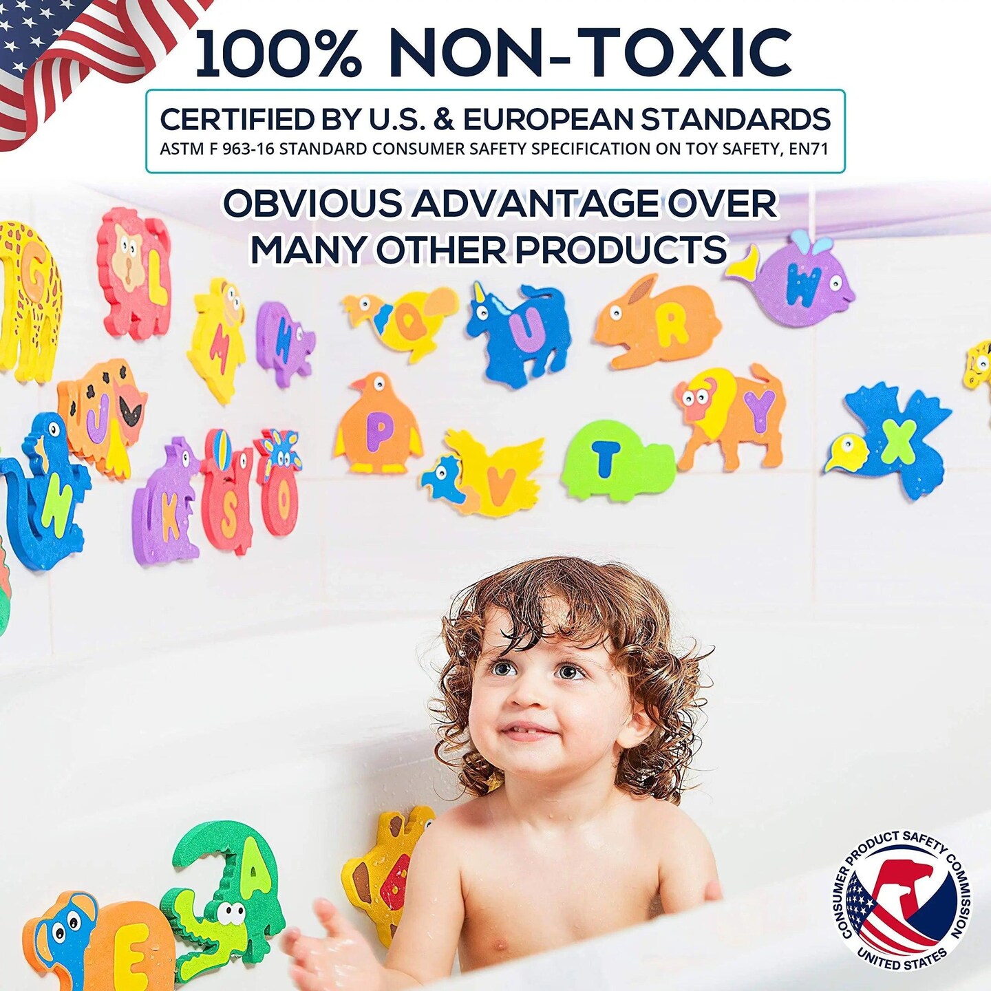 100% Non Toxic Foam Bath Toys Premium Educational Floating Bathtub Preschool Alphabet Letters Animals Fun Bathing for Baby Toddlers Kids Girls Boys Set 26 Puzzles 52 Items