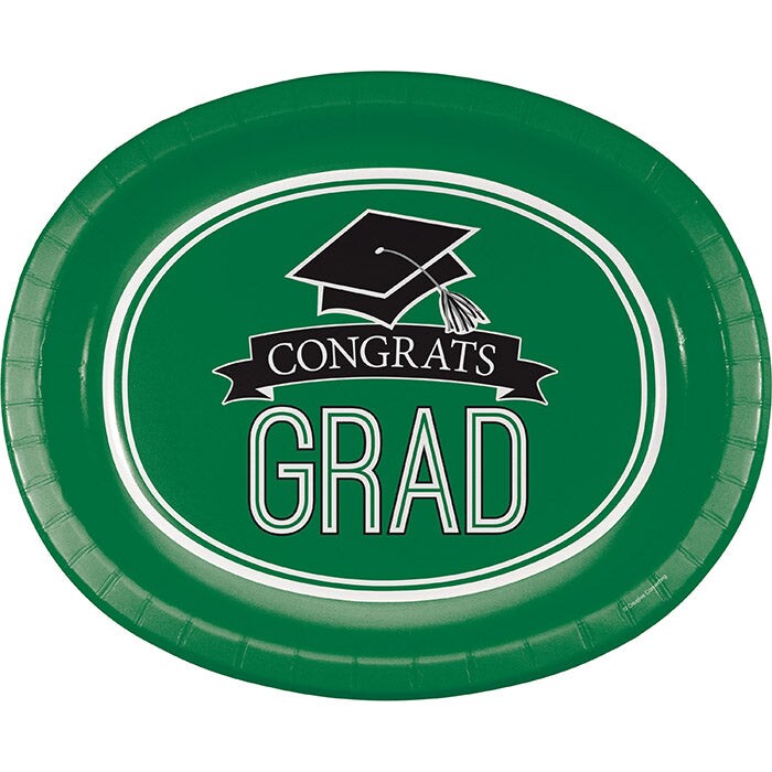 Green Graduation Oval Platters, 10&#x22; X 12&#x22;, 8/Pkg