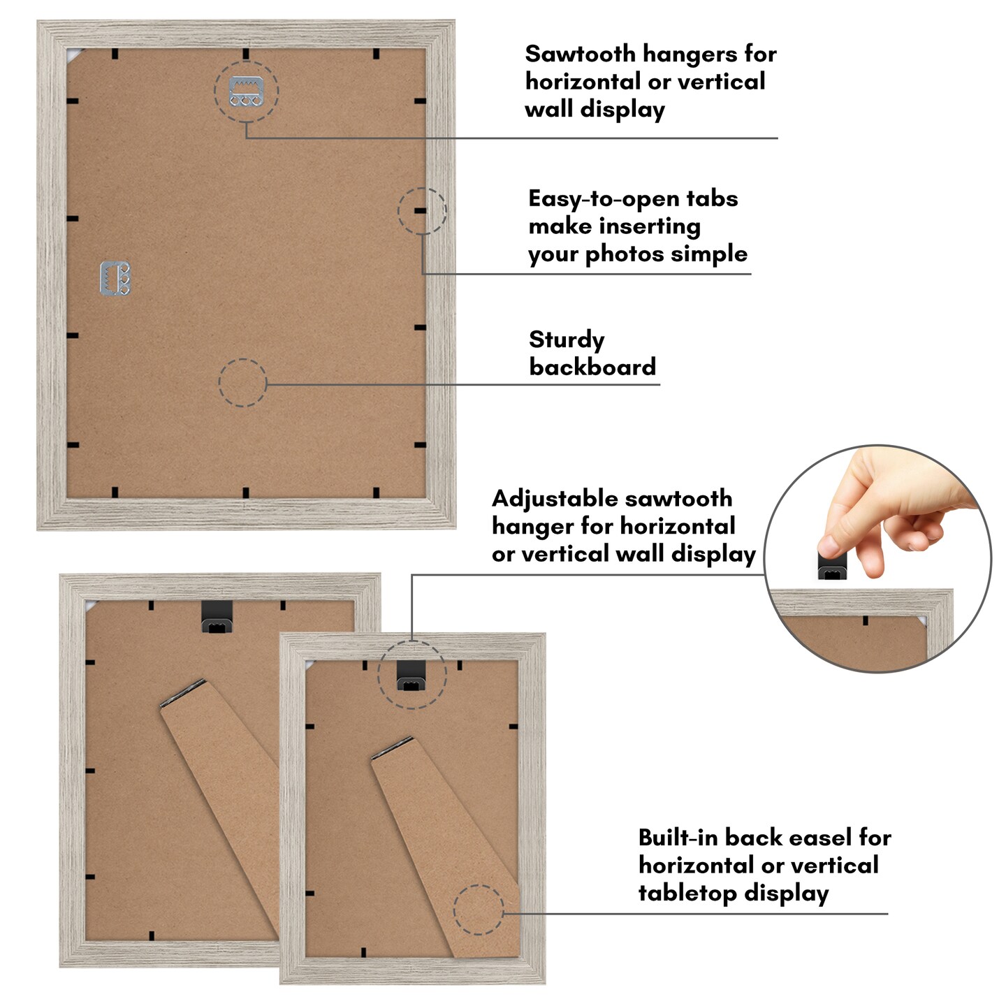 Americanflat 11x14 (1), 8x10 (2), 5x7 (4) Gallery Wall Frame Set - Set of 7 - Collage Wall Art Decor - Shatter Resistant Glass - Adjustable Hanging Hardware - Includes Easels