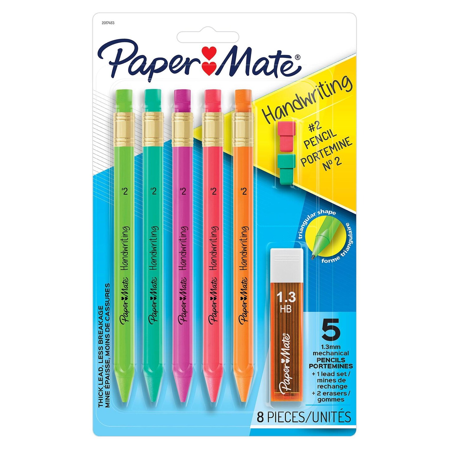 Handwriting Triangular Mechanical Pencil Set with Lead &#x26; Eraser Refills, 1.3mm, 5 Per Pack, 6 Packs