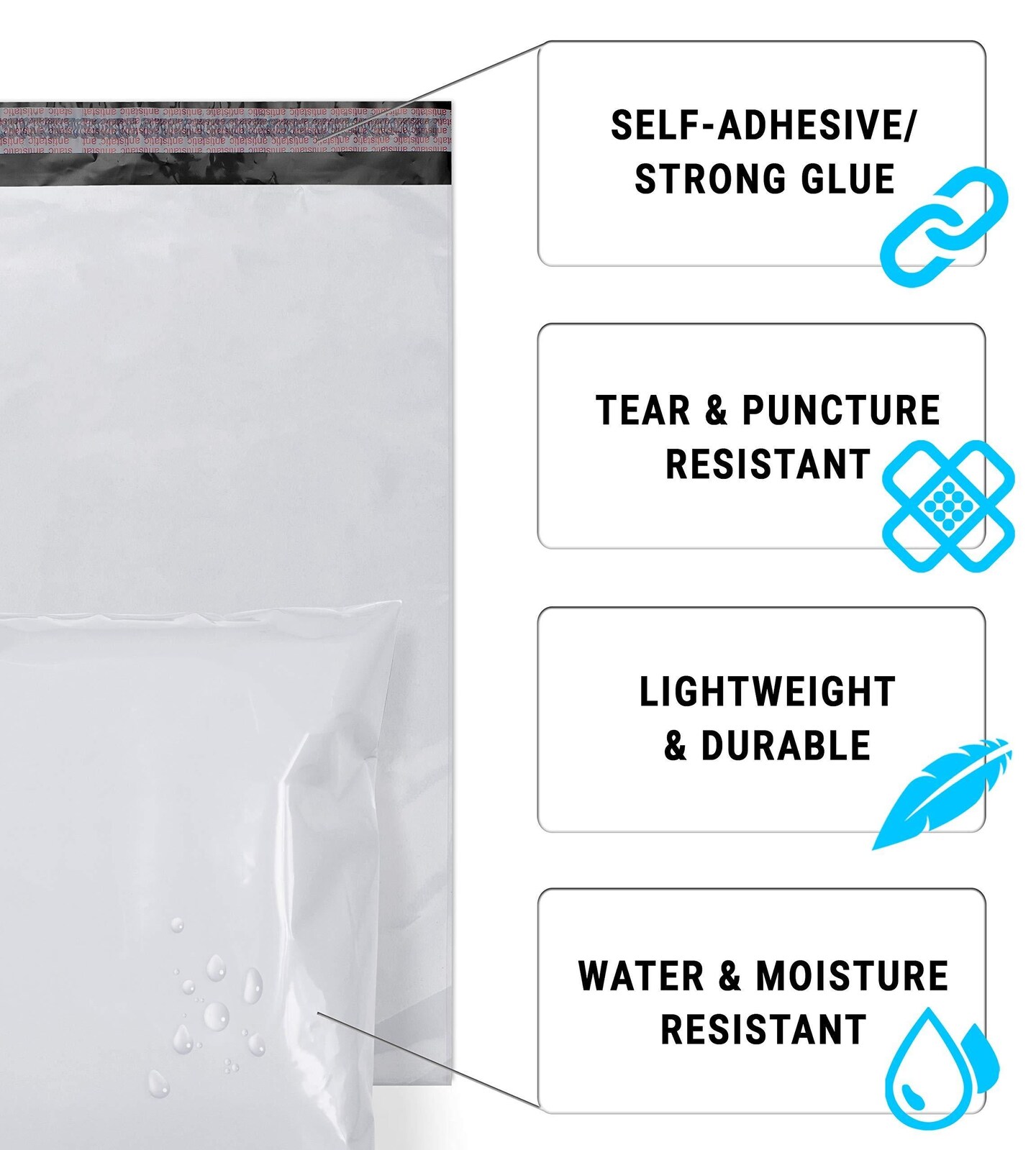 White Poly Mailers 10x13 Inch Size. Pack of 50 SelfSealing Polyethylene Mailing Envelopes. 10 x 13 Poly Mailer Bags 2 Mil Thick Waterproof Poly Shipping Bags for Clothing Books Accessories