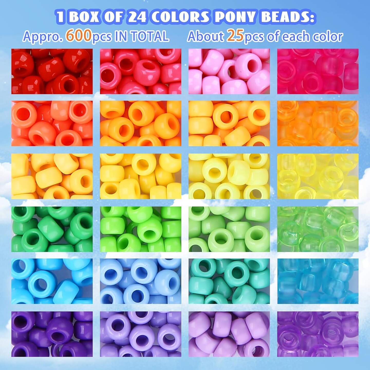 700Pcs Pony Beads for Bracelet Making Kit, 600Pcs/24 Colors Plastic Rainbow Hair Bead and 100pcs Letter Beads Charms for DIY Craft Jewelry Making Y2k Customizable Named Beads