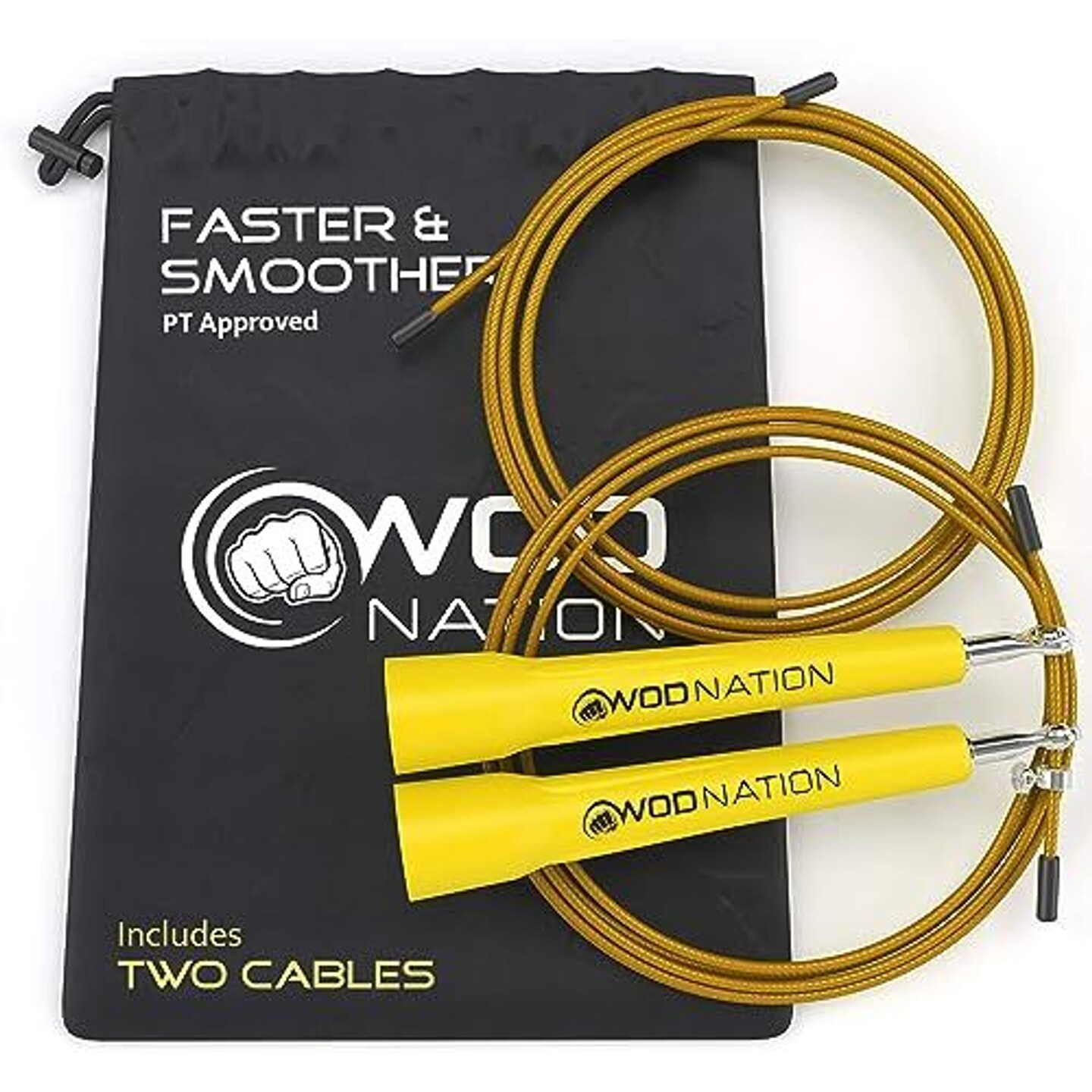 WOD Nation Adjustable Speed Jump Rope For Men, Women &#x26; Children - Blazing Fast Fitness Skipping Rope Perfect for Boxing, MMA, Endurance - Yellow