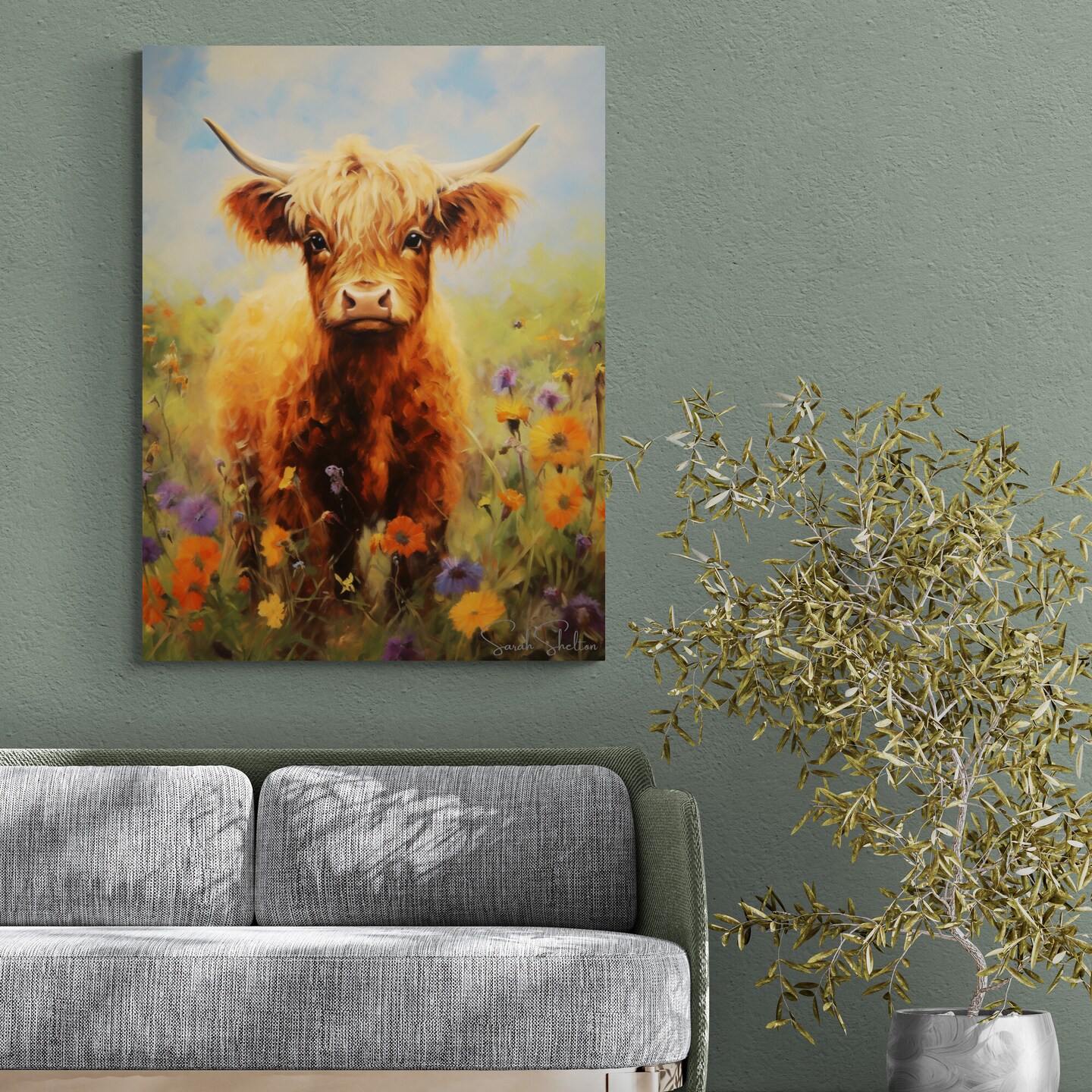 Hand Painted Cow Print on Premium Canvas Farmhouse Wall Decor for Nursery Gift for Farmer Ranch Home Decor Gift product 5