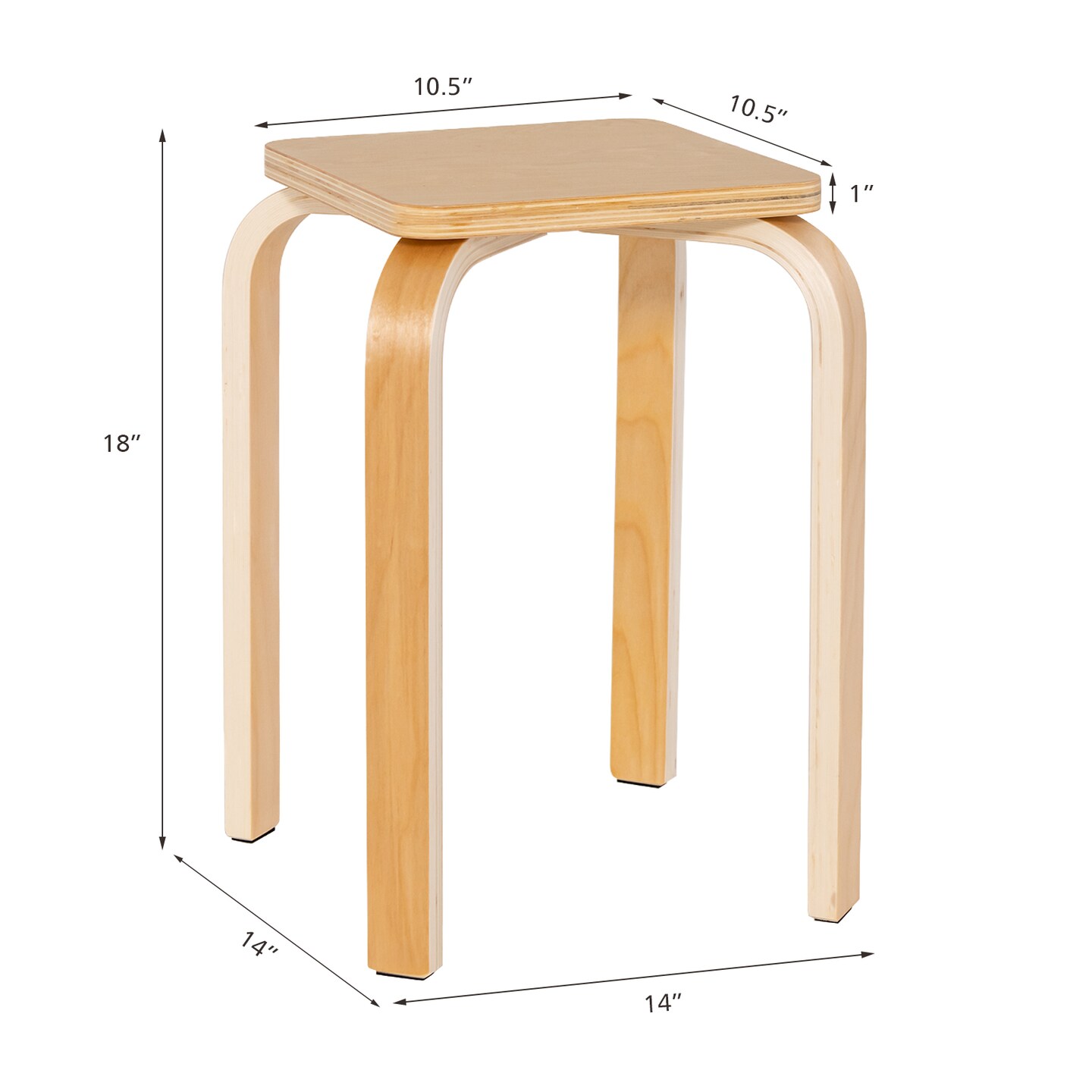 Stackable Stools Set of 4 with Square Top and Rounded Corners - 14&#x22; x 14&#x22; x 18&#x22;