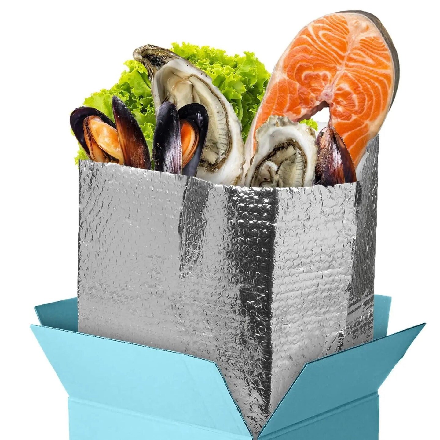 Insulated Box Liners Pack of 10 Thermal Box Liners 8x8x8 Box Size Metalized Cold Shipping Boxes with Gusseted Bottom 8 x 8 x 8 for Frozen Food with Adhesive Strip