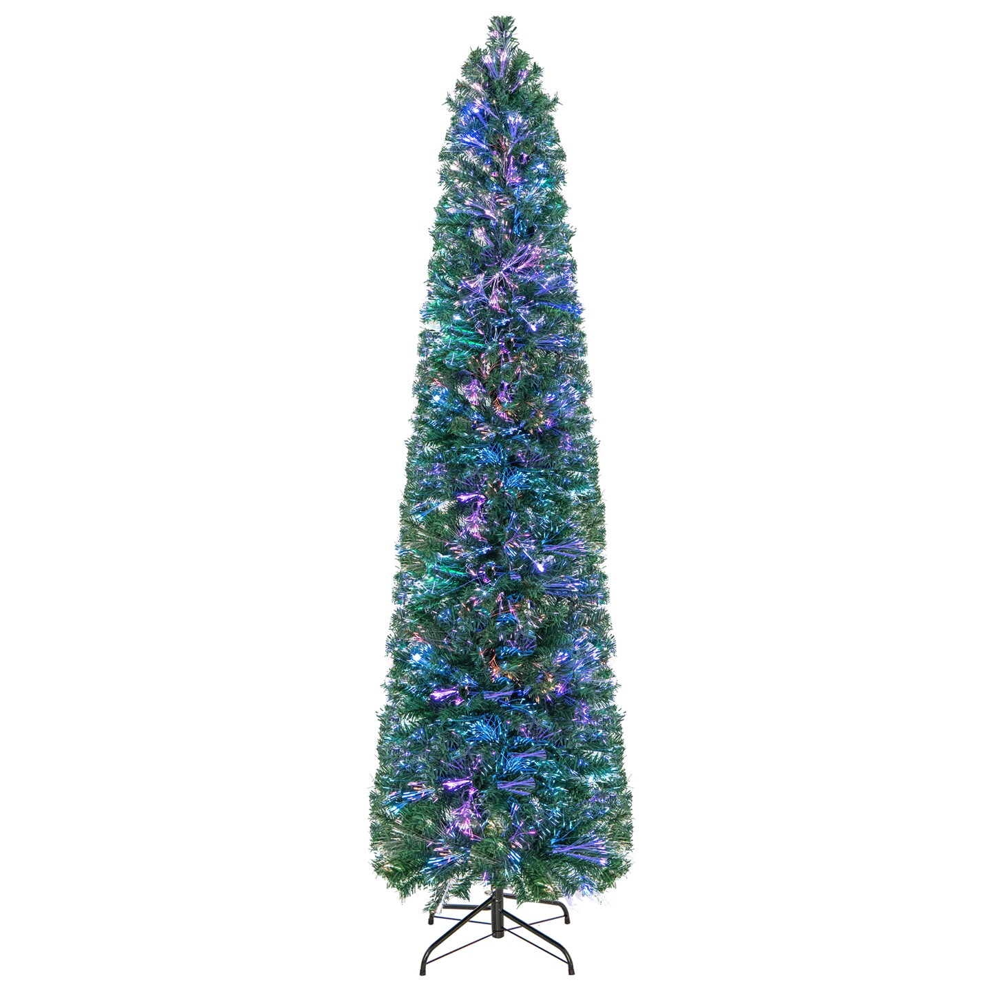 Pre-lit Christmas Pencil Tree With Colorful Fiber Optics Green