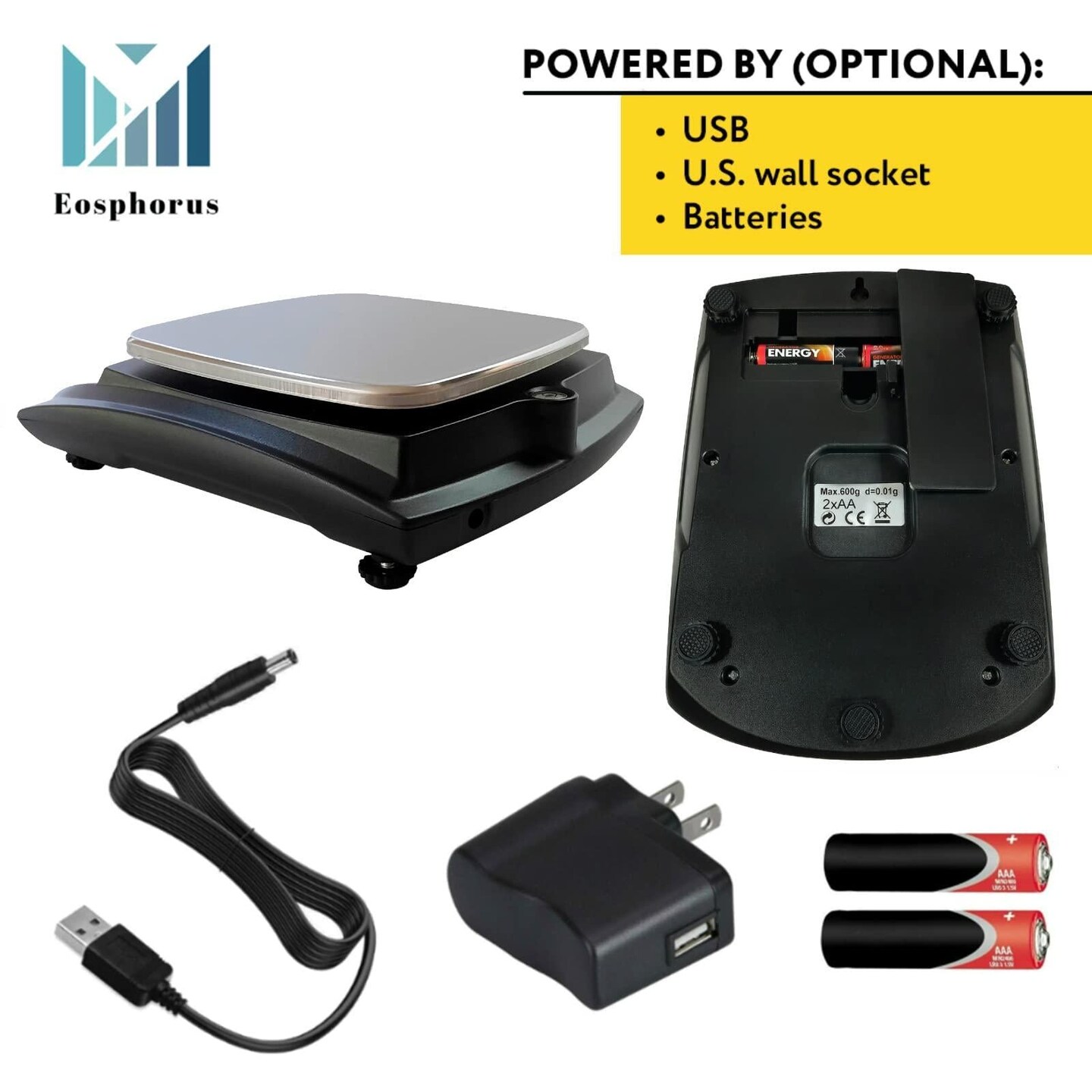 Ounce Carat and Gram Scale 0.01g Accuracy Digital Balance Laboratory Scales Scientific Scale Lab Balance 600g   USB Charger and AC DC Adapter Included