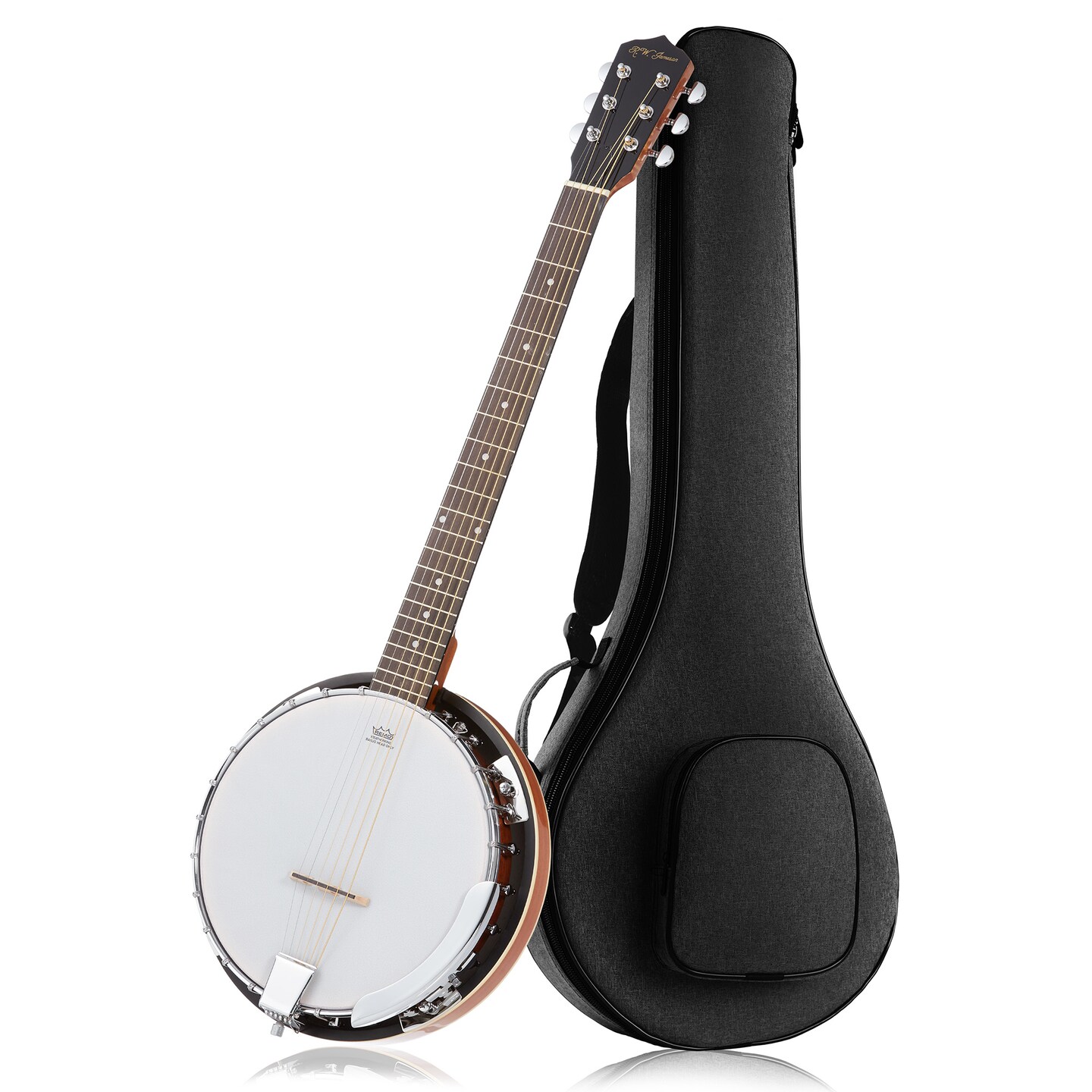 Jameson Guitars Left Handed 6-String Left Handed Banjo Guitar with Closed Back Resonator and 24 Brackets