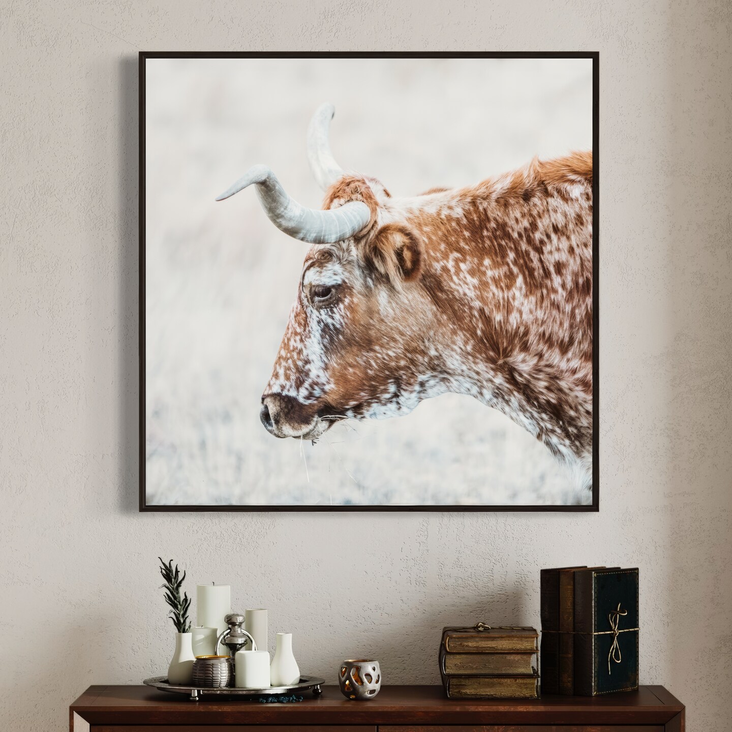 Longhorn Wall Art - Texas Longhorn Cow Canvas - Western Wall Art ...