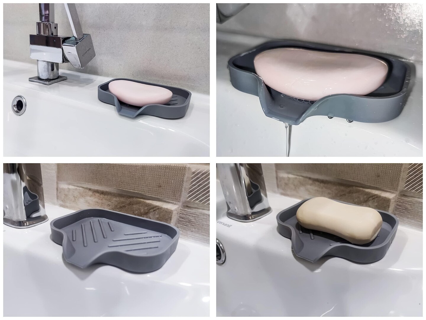 2 pcs Grey Silicone Soap Tray   Self Draining Soap Dish   Soap Holder Self Draining   Soap Dish for Bar Soap   Soap Dishes That Drain   Soap Dish for Sink   Organizer for Bathroom and Kitchen.