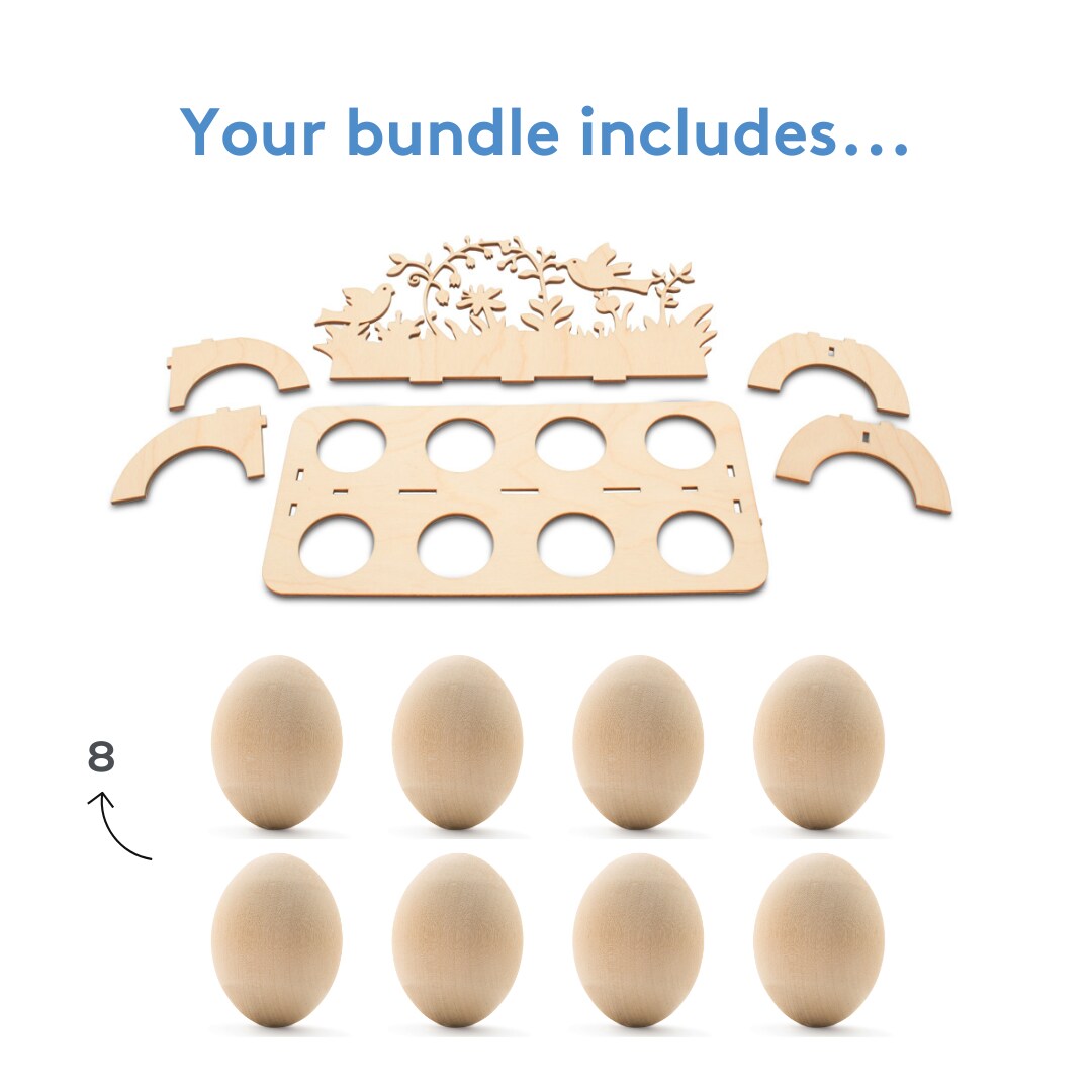 Garden Scene Wooden Egg Holder Kit with 8 Eggs 2-1/2&#x201D;, for Easter| Woodpeckers