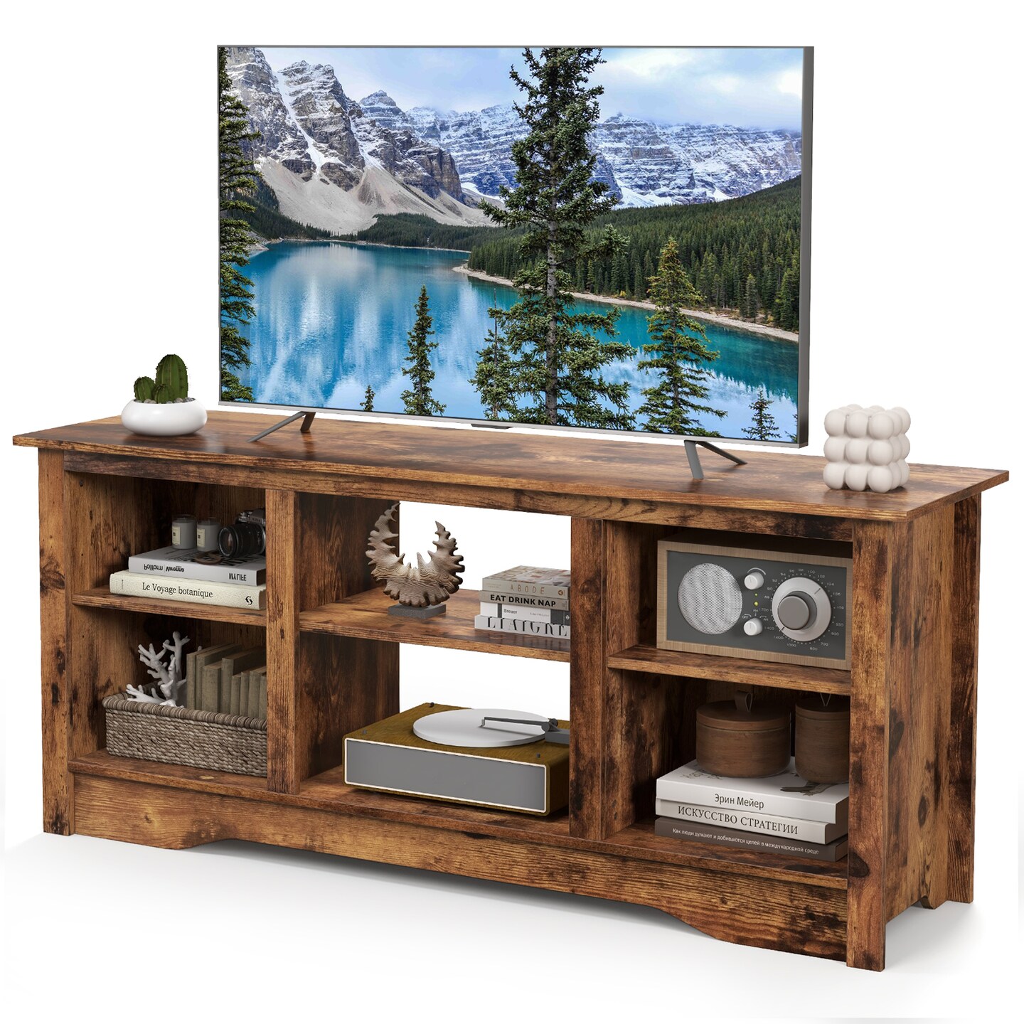 TV Stand for up to 65&#x22; Flat Screen TVs with Adjustable Shelves for 18&#x22; Electric Fireplace (Not Included) - 58&#x22; x 16&#x22; x 24.5&#x22;