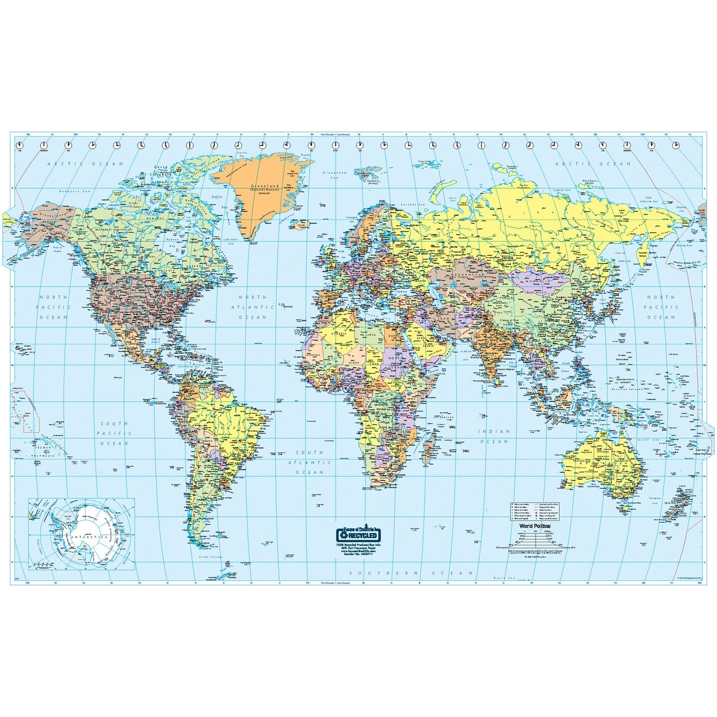 Laminated World Map, 38&#x22; x 25&#x22;