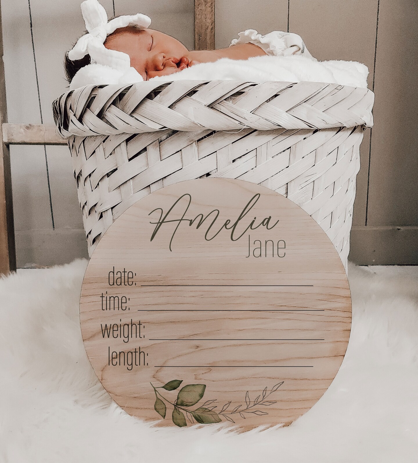 Gender Neutral Greenery Birth Stats Announcement Wooden Nursery Sign