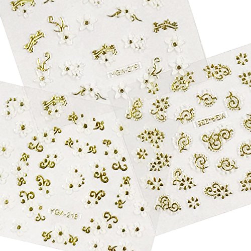 Wrapables 24 Sheets Gold &#x26; White Henna Nail Stickers Mandala Nail Stickers Vines Nail Art