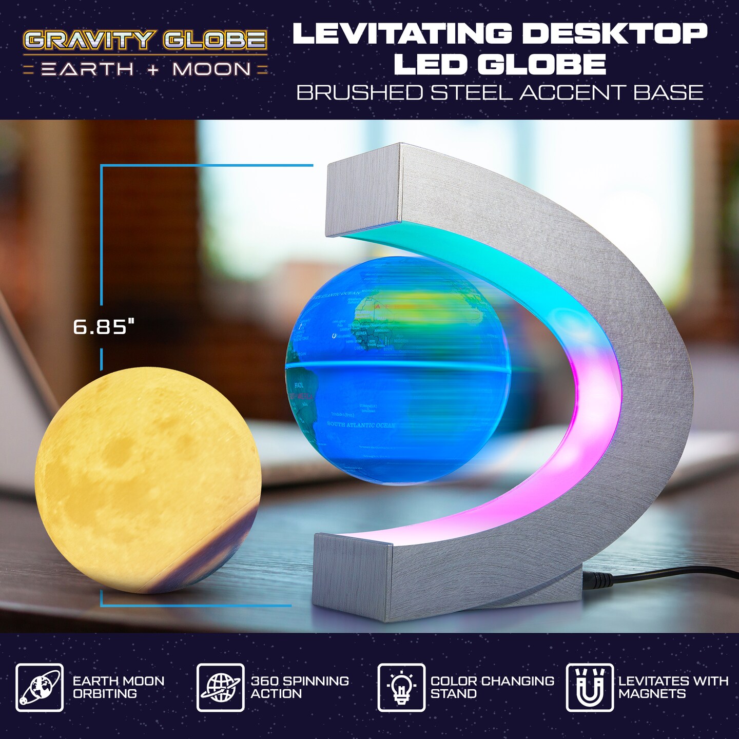 USA Toyz Gravity Globe Earth, Moon Balls, and C Frame Set