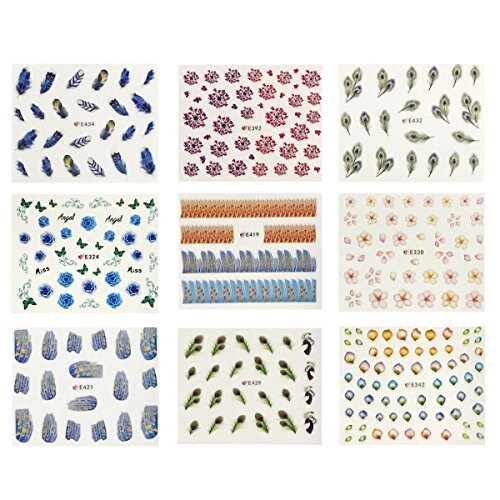 Wrapables 50 Sheets Feathers & Flowers Nail Stickers Nail Art