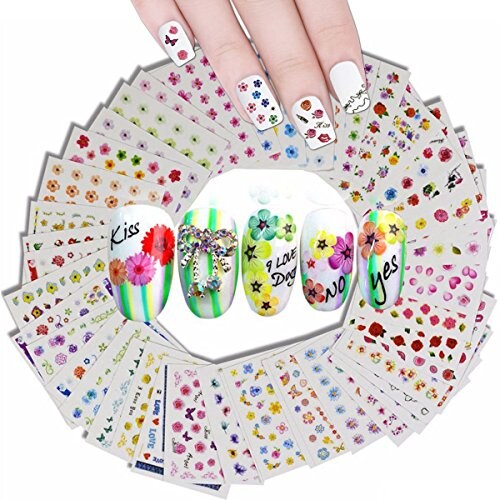 Wrapables Beauty, Feathers &#x26; Flowers Nail Art Nail Stickers 3d Nail Decals (50 sheets)