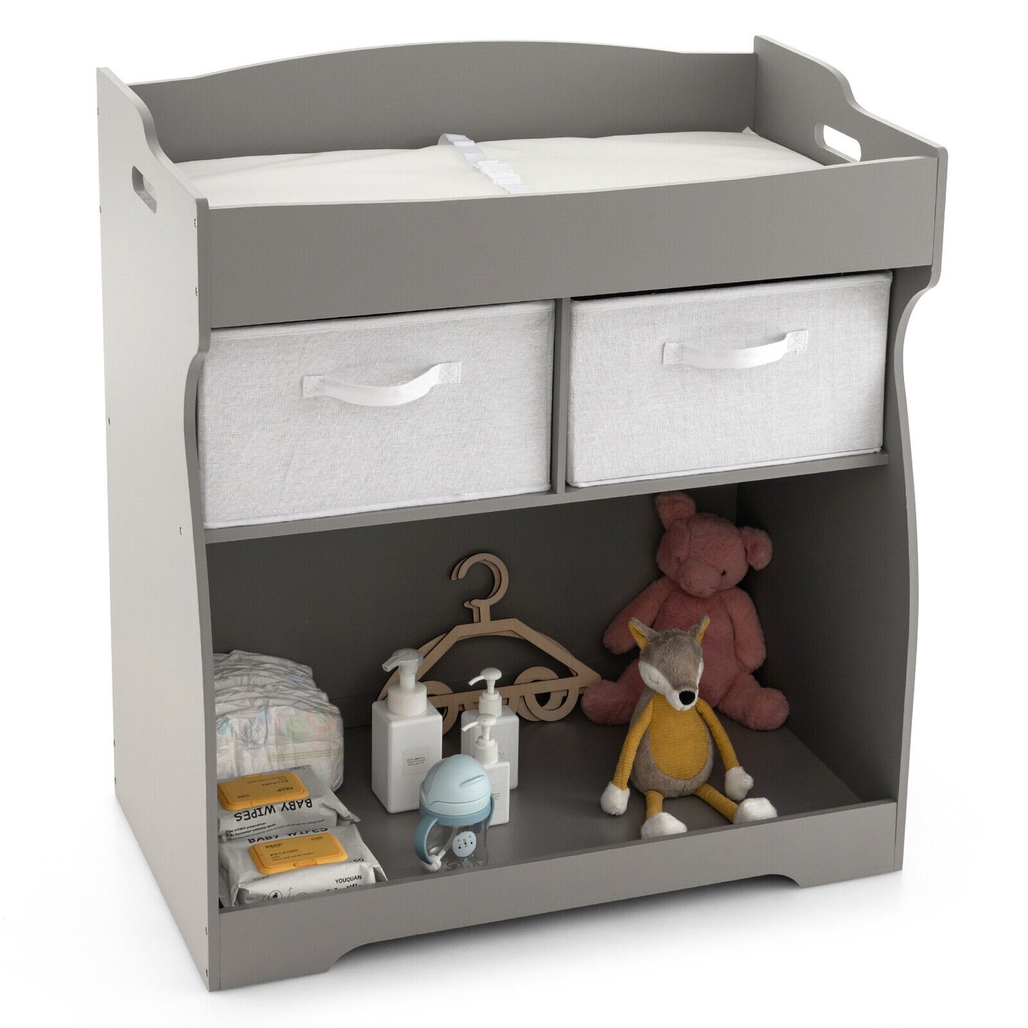 Baby Changing Table with 2 Drawers and Large Storage Bin-grey