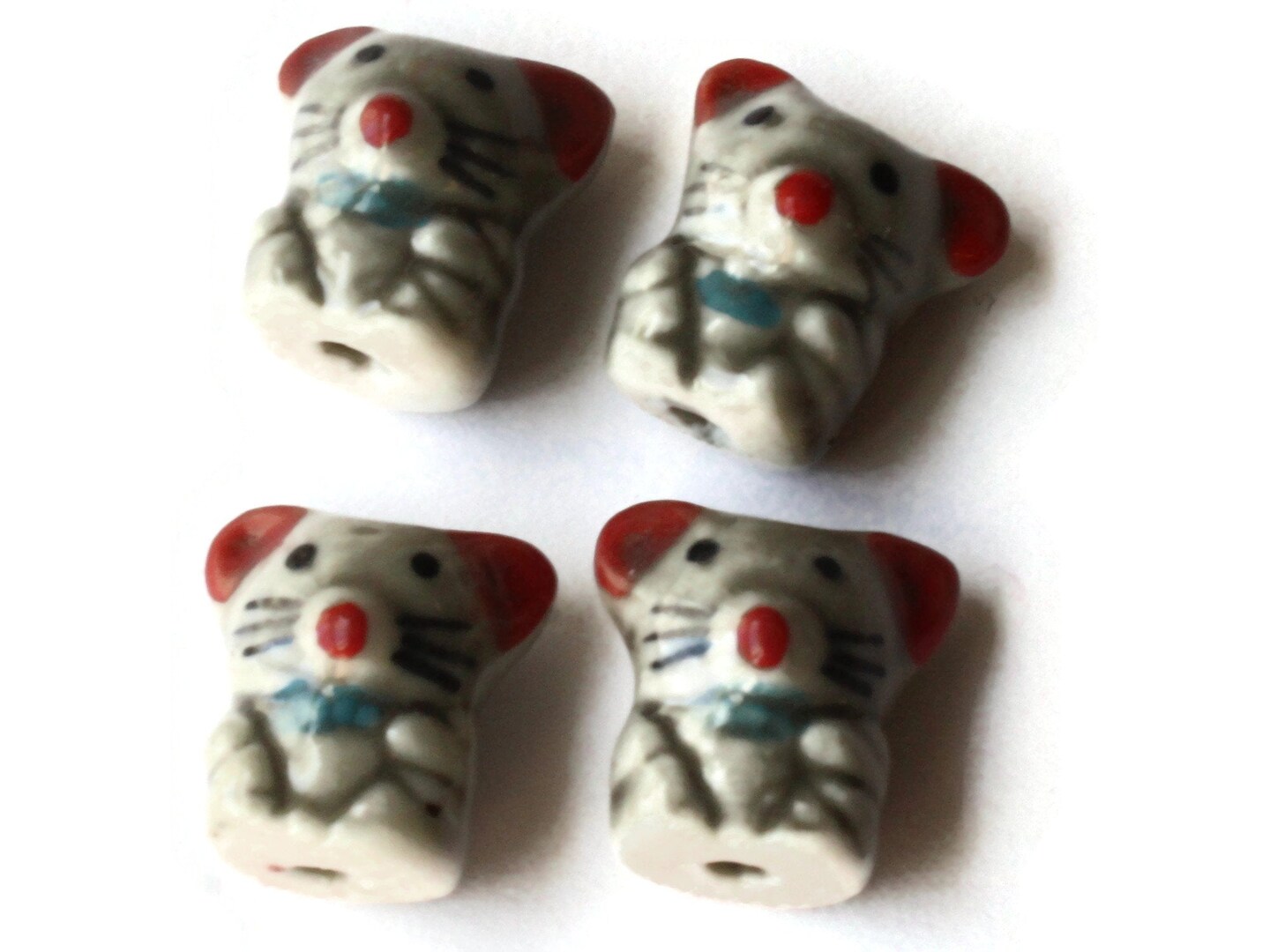 Gray and Pink Porcelain Mouse Beads