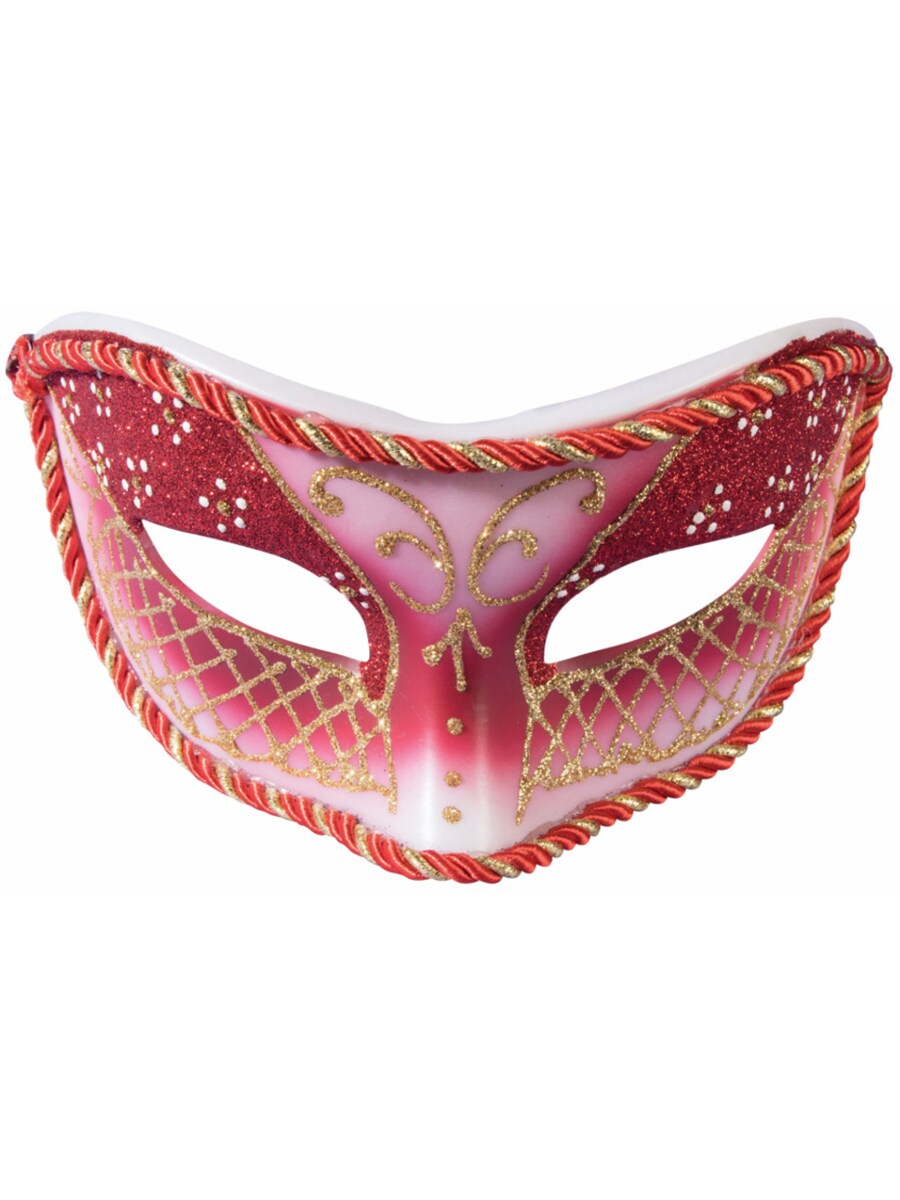 Adults Red And Gold Rope Trim Venetian Masquerade Half Mask Costume Accessory