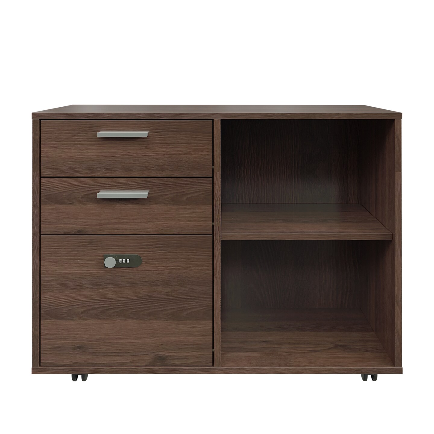 Drawer Wood File Cabinet with coded Lock | Printer Stand with Open Storage Shelves for Home Office