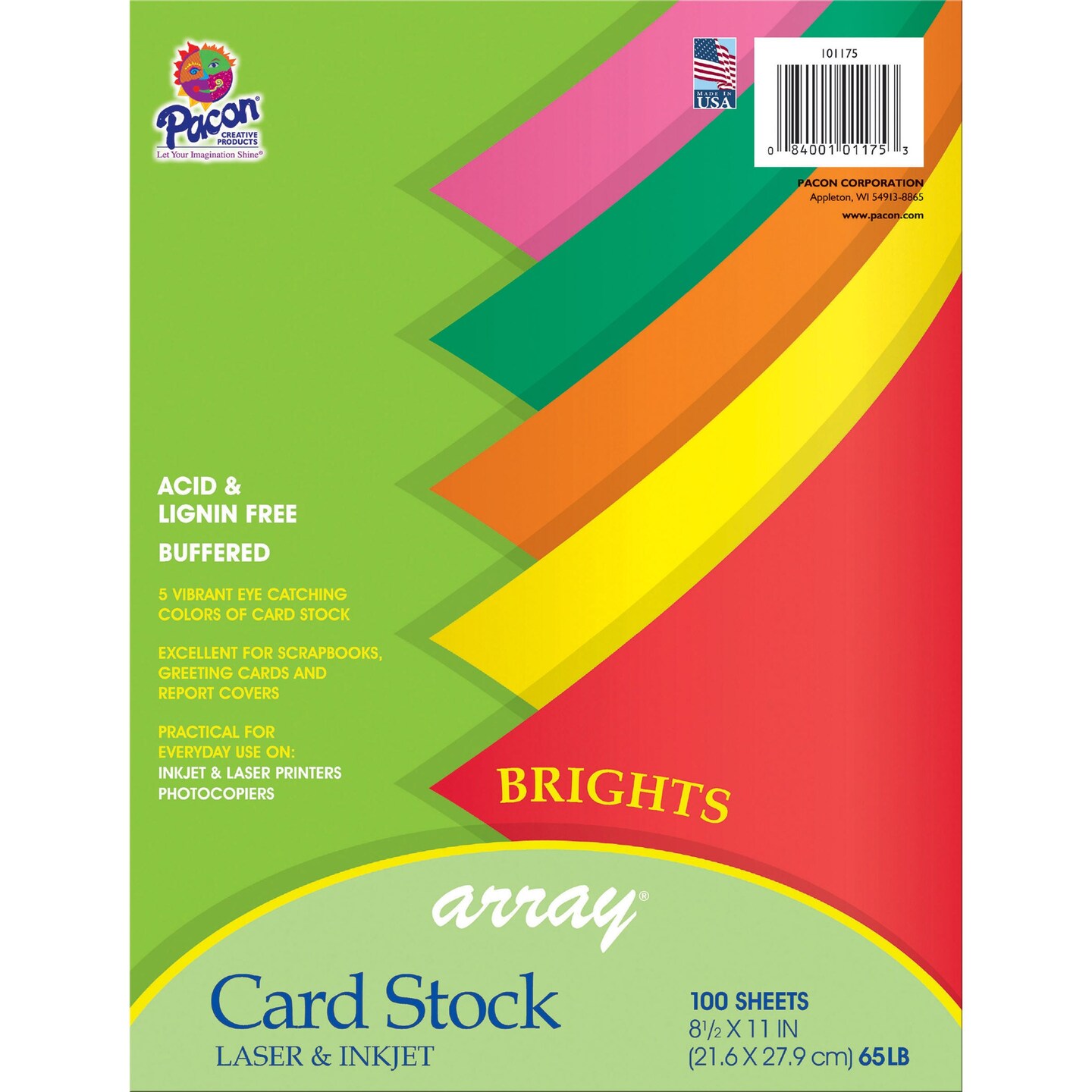 Bright Card Stock, 5 Assorted Colors, 8-1/2&#x22; x 11&#x22;, 100 Sheets Per Pack, 2 Packs