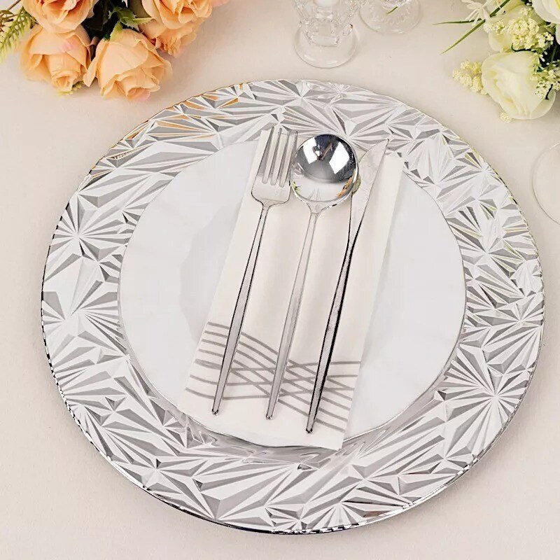 SILVER 6 Round 13&#x22; Metallic Rock Cut Acrylic CHARGER PLATES