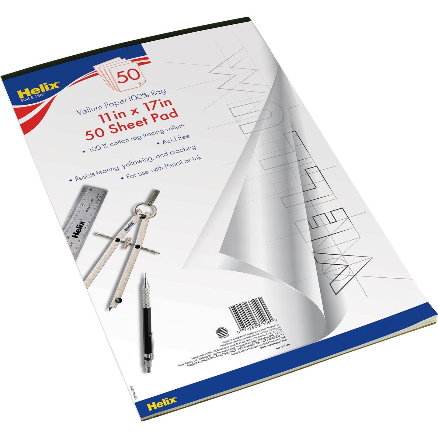 Vellum Paper Pad, 100% Rag, 11&#x22; x 17&#x22;, 50 Sheets