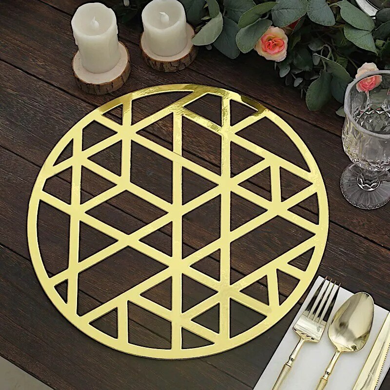GOLD 6 Metallic 13&#x22; Laser Cut Geometric Triangle Cardboard PLACEMATS