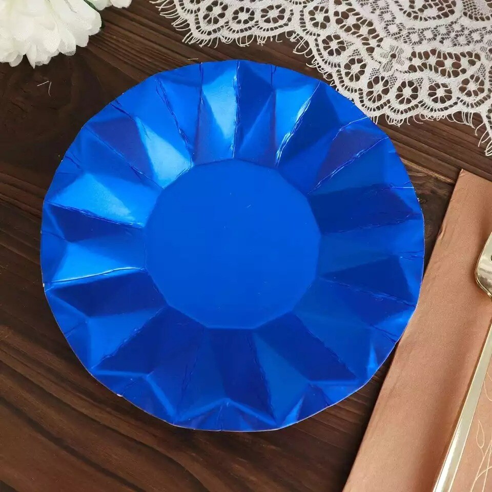 25 ROYAL BLUE 7&#x22; Metallic Round Paper Salad Dinner Plates