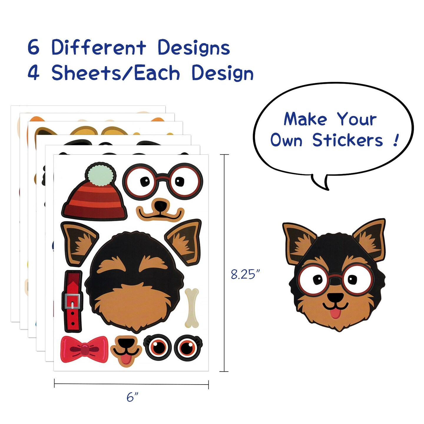 Wrapables Make Your Own Sticker Sheets, DIY Make a Face Animal, Food, Party Favor Stickers (24 Sheets)
