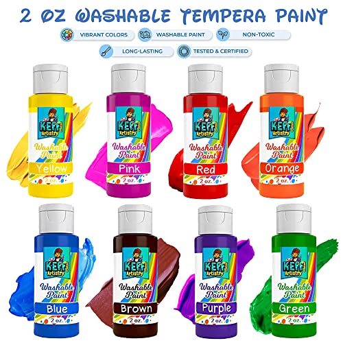 KEFF Washable Paint Set for Kids and Toddler - Finger Painting Kit for  Toddlers with Non Toxic Washable Tempera, Brushes, Palette, Apron & More  Art and Crafts Supplies - 30 Pcs