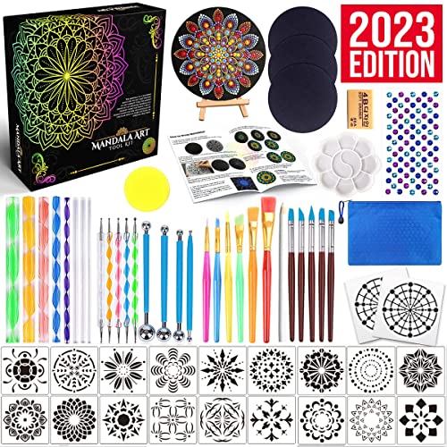 Mandala Dotting Tools Painting Kit - Rock Dot Paint Stencils Tool Set Art Craft Supplies Kits Tray Brush Zipper Pen for Nail Stone Mandala Arts Drawing Home Decor Activity | Mothers Day Gift