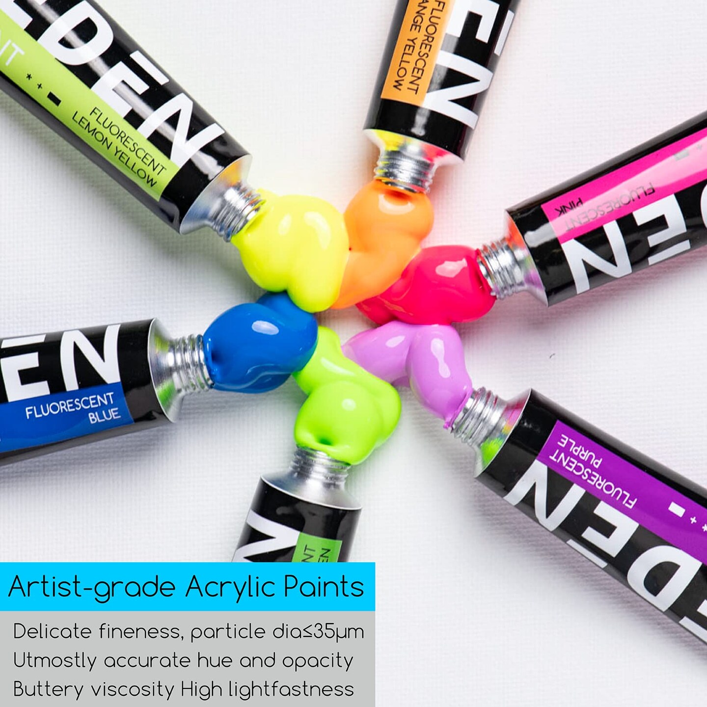 6 Colors Fluorescent Acrylic Paint Set, Heavy Body Neon Acrylic Paint Tubes, 0.74 oz/22 ml, Glow in the Dark Acrylic Paints, Non Toxic Art Craft Paints for Artists Adults Beginners