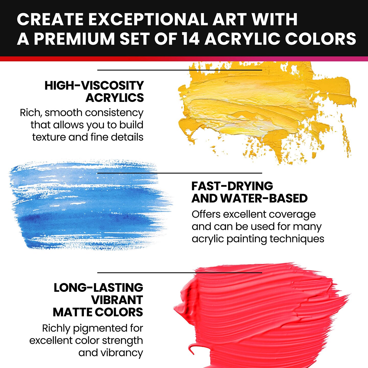 14 Colors, Ultra Color Arts &#x26; Crafts Acrylic Paints,  Premium Quality Pigments, Matte Finish, 0.4oz/12 ml, Water-Based Acrylic Paint Set, for all Porous Surfaces