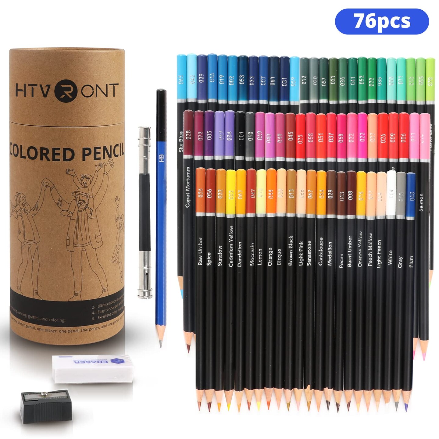 HTVRONT Colored Pencils - 72PCS Colored Pencils for Adult Coloring, No Break Coloring Pencils, Vibrant Color, Easy to Sharpen Color Pencils, Includes Sketch Pencil, Sharpener, Eraser, Extender