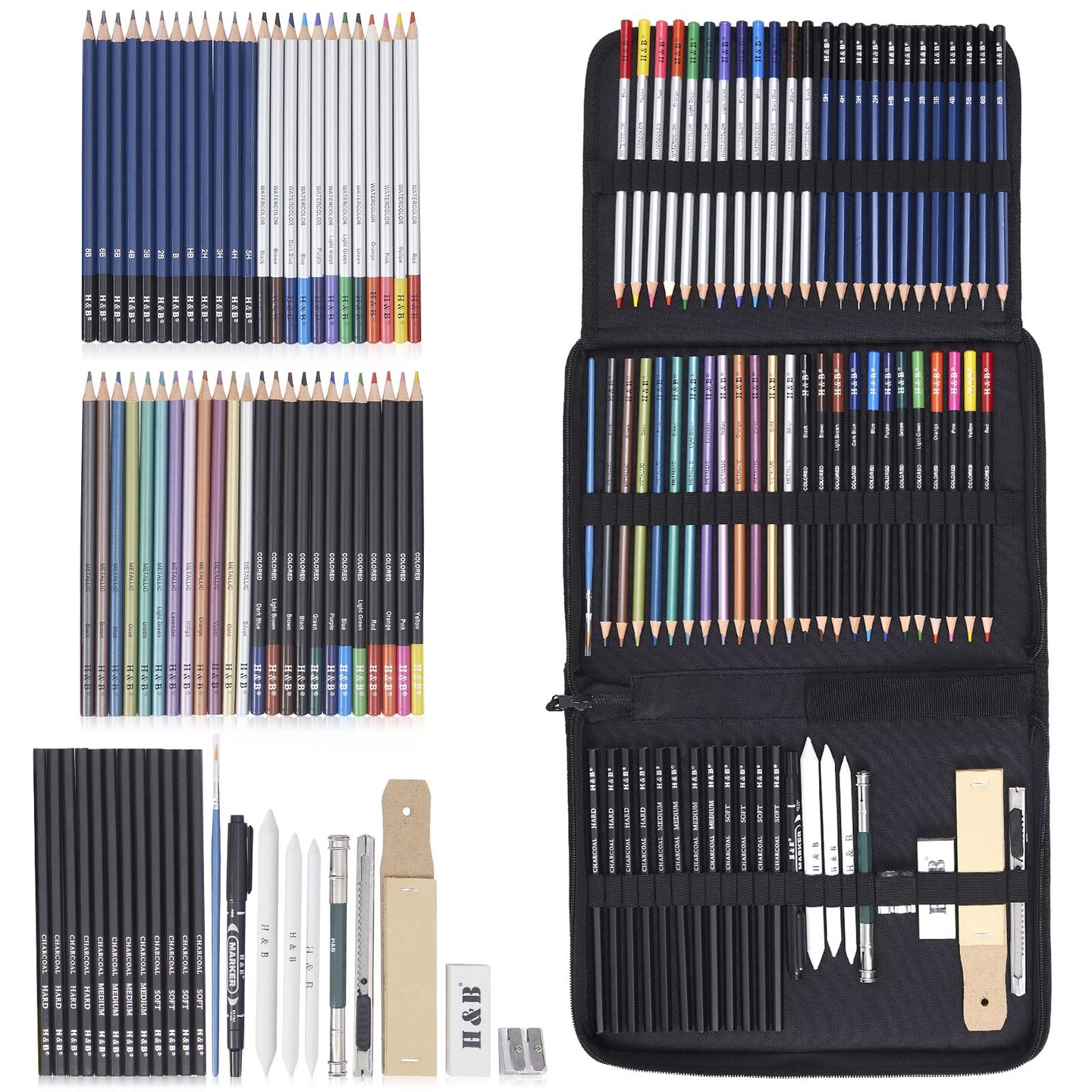 72 Pieces Drawing and Sketching Colored Pencils Set , Art Supplies Professional Art Pencils Kit, Drawing Gifts for Teens Beginners Artists and Adults
