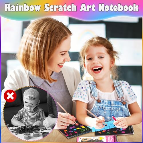 16 Pieces Drawing Notebook Set, Scratch Art Paper Rainbow Mini Notes, Sketch Drawing Pad for Kids Party Favors&#xFF08;with 16 Wooden Stylus &#x26; 4 Drawing Stencils&#xFF09;